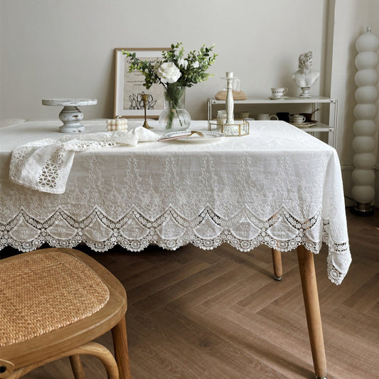 Transform your dining table into a work of art with our exquisite French lace cotton tablecloth. Crafted with high-quality cotton and featuring a delicate and intricate lace design, this tablecloth adds a touch of sophistication and elegance to any dining setting. utiful French lace cotton tablecloth.