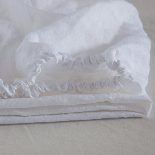 Pure white linen fitted sheets | Easy to care for, our linen fitted sheets can be machine washed and tumble dried, and they become even softer and more comfortable over time. With a range of colors available, you can mix and match different linen fitted sheets to create a unique and personalized look for your bed.