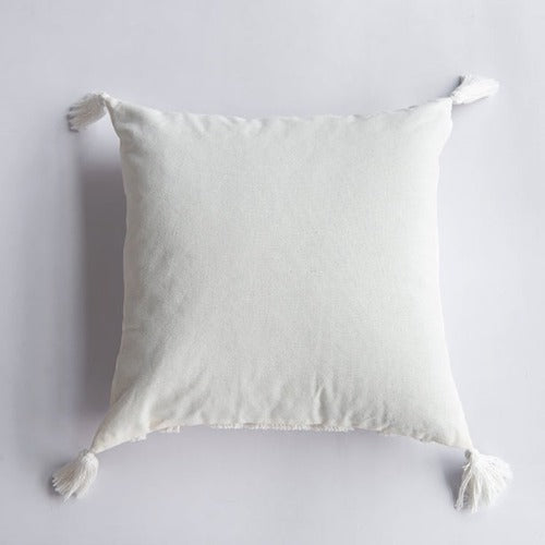 Back of cotton linen pillow cover | Add a touch of boho chic to your living space with our beautiful tufted throw pillow in natural cotton with tassels. This stunning pillow is crafted from high-quality, 100% natural cotton, providing a soft and comfortable feel that will enhance your home decor.
